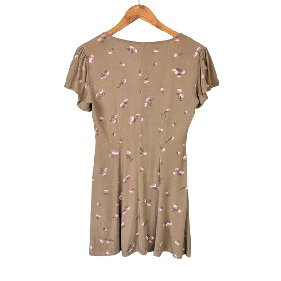 Amuse Society Yours to Keep Tan Light Brown Floral Crinkle Button Up Mini Dress - Picture 10 of 12